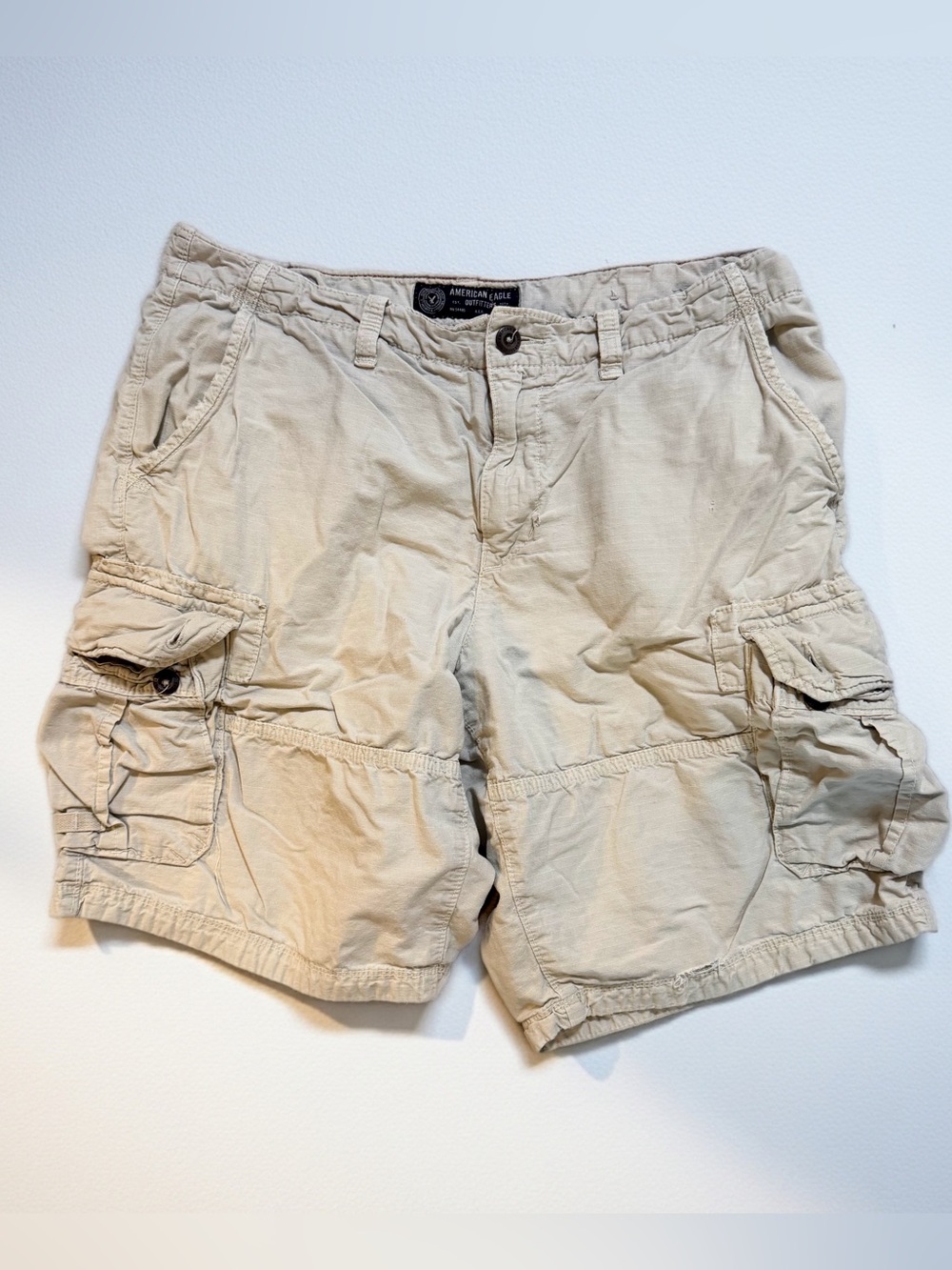American Eagle Longboard Shorts Men's Size 36 10" Inseam Cargo Khaki Tan